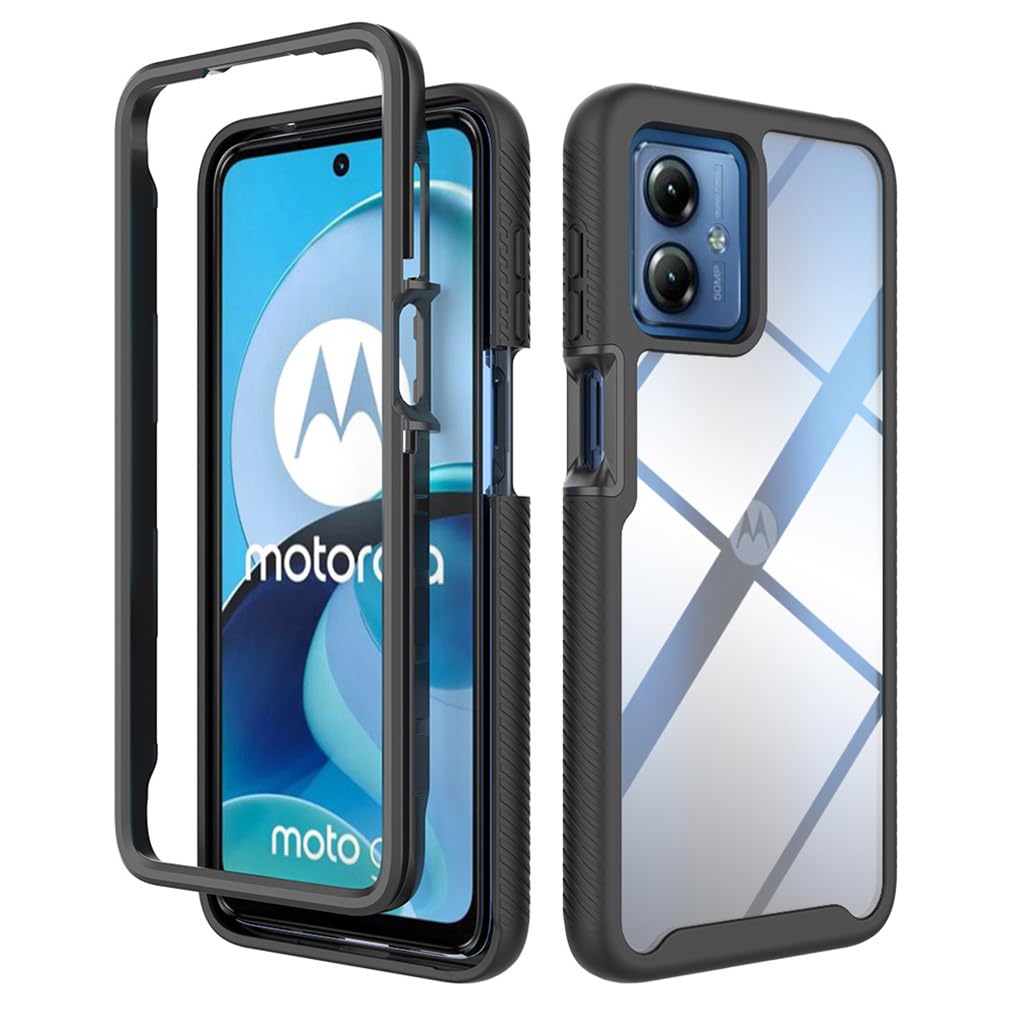 MAOGE Cover Rigida Per Motorola Moto G22 – Custodia Ibrida 2 Strati (PC+TPU) – Paraurti Antishock, Trasparente Con Dettaglio Azzurro