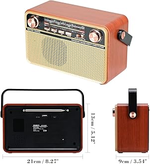 Portable Bluetooth FM AM SW Stereo Radio, Support USB Disk, USB/TF Card, AUX Jack - Music Playing with Rechargeable Battery, Built-in Speaker, Great