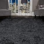 SHAGGY RUG Super Plush Extra Large Rugs Living Room with SHIMMERING SPARKLE GLITTER STRANDS Fluffy 55mm Thick Pile Height Modern Area Rugs - (Charcoal Black, 160cm x 230cm (5.5ft x 7.5ft))