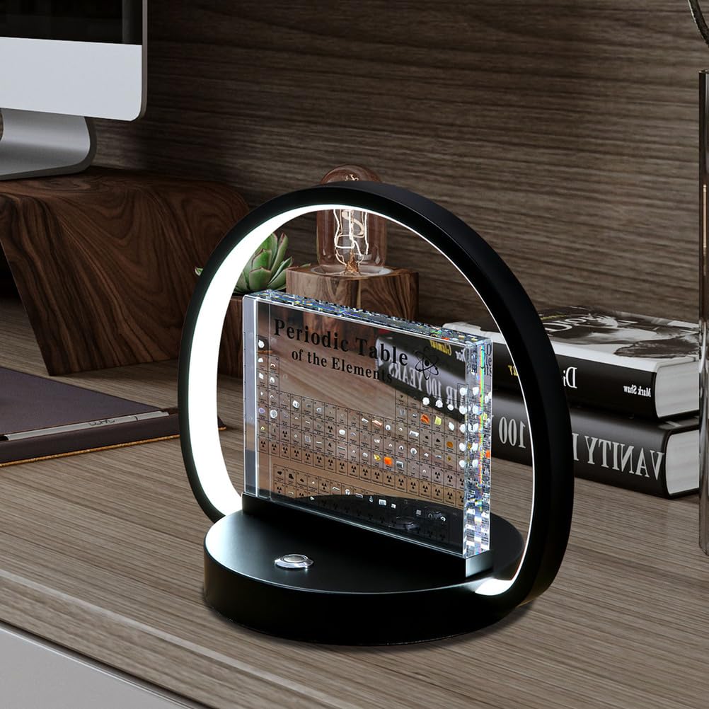 Tavola periodica con elementi reali all'interno - 83 tipi di elementi reali e espositore in acrilico,con lampada da scrivania a LED moderna dimmerabile per insegnanti studenti,Round black
