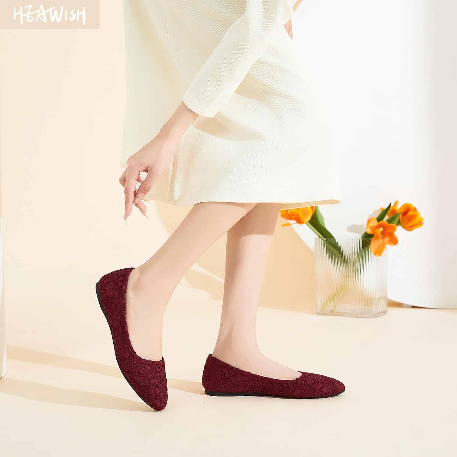 HEAWISH Womens Black Flats Flower Embroideried Lace Ballet Flats Pointed Toe Comfortable Dress Shoes for Women - Image 3