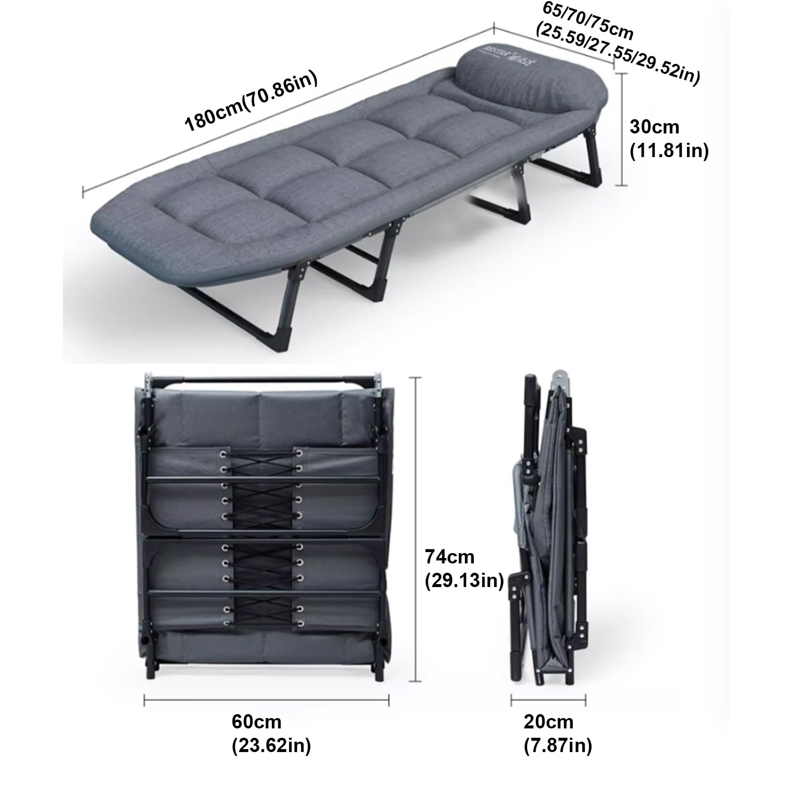 Brandina da Campeggio Pieghevole con Materassino, Portatile Lettino da Campeggio Pieghevole per Adulti con capacità di 130 kg per Viaggi Ufficio Campeggio(180x65x30cm)
