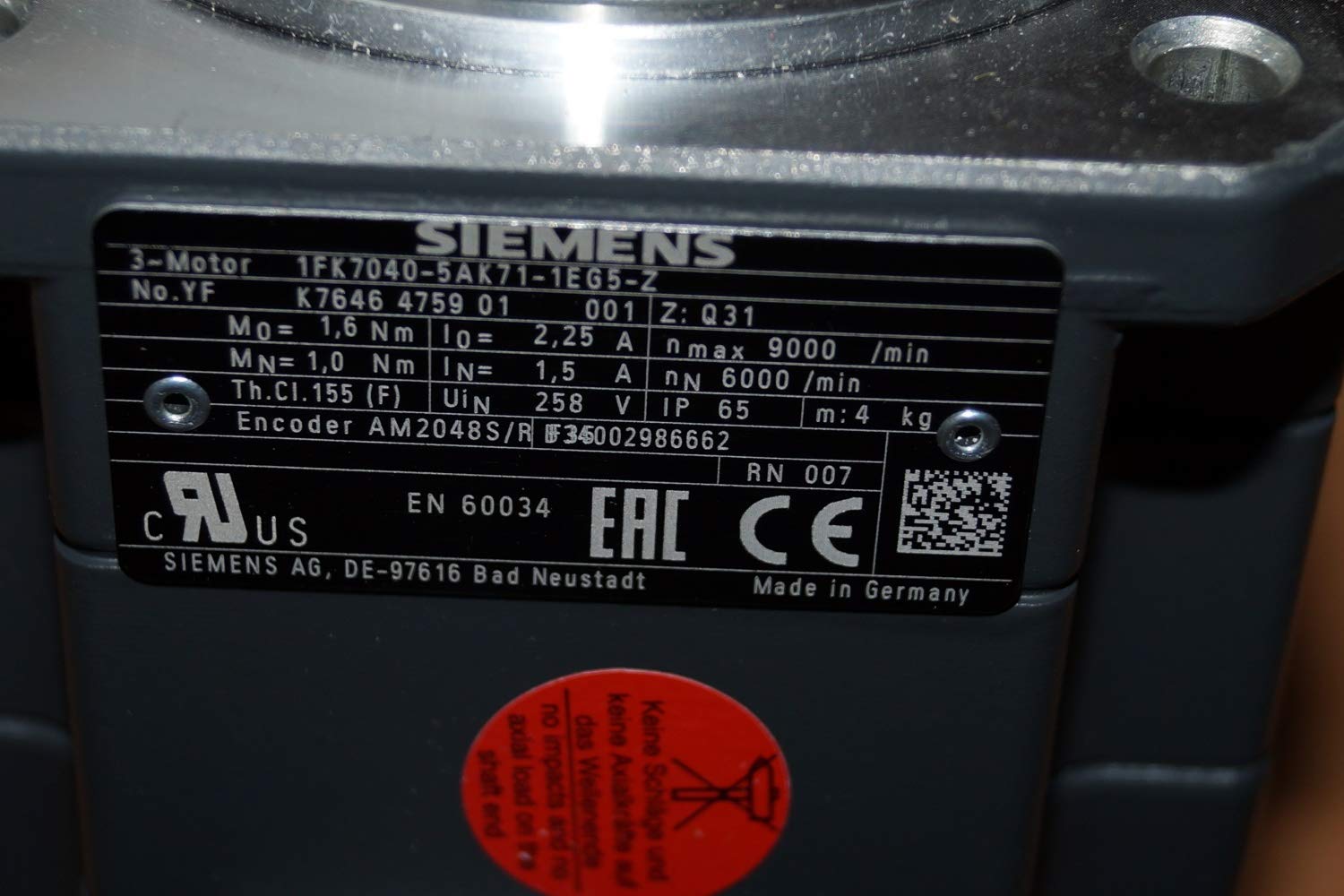 Siemens 1FK7040-5AK71-1EG5-Z Servomoteur 1FK7 040-5AK71-1EG5-Z