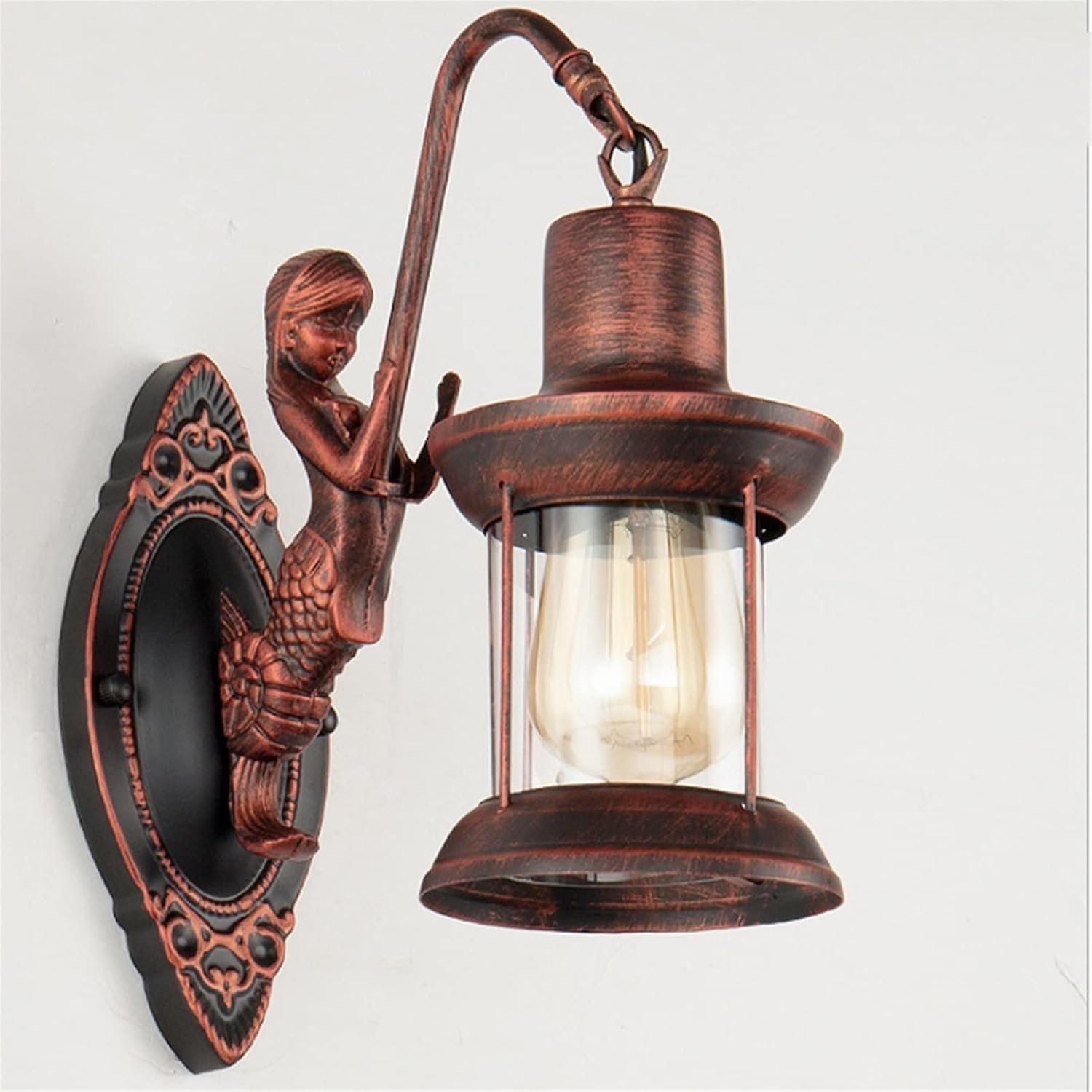JKJZSALJ European Wall Light Antique Lantern Lamp European Retro Industry Loft Personality Wall Lamp Simple Living Room Bedroom Bedside,Brass-A3,Red Copper-A3