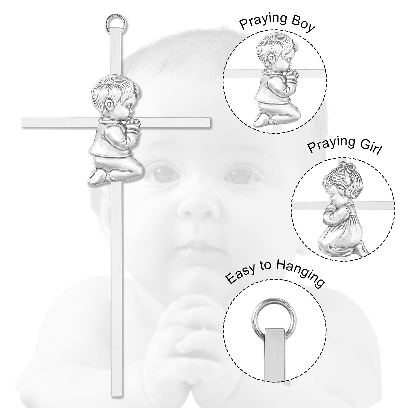 2 PCs Silver Baby Wall Cross Baptism Gifts for Boy and Girl Christening First Communion Dedication Gift for Baby Girls Goddaughter Religious Baptismal Children Crosses Gifts from Grandparents - Image 3