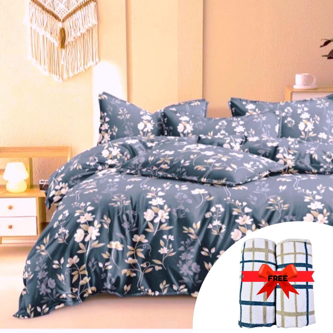 Antalya Decor 150 GSM Glace Cotton Printed Bedsheet for Super King Size Bed with 2 Pillow Covers (King Bedsheet Size Dark Blue Color) Free 2pcs of Face Towel (B0D5BR3VPF) Amazon Price History, Amazon Price Tracker