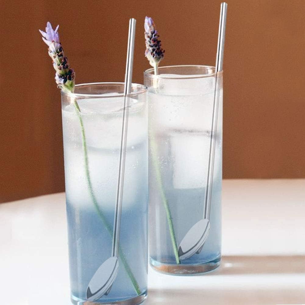 FYBlossom 8PCS Metal Straw Spoons, 2 In 1 Drinking Straw Spoon, Reusable Stainless Steel Straw with Spoon, Metal Spoon-Straws for Iced Coffee, Iced Tea, Smoothies, Juice, Milkshake, Cocktail