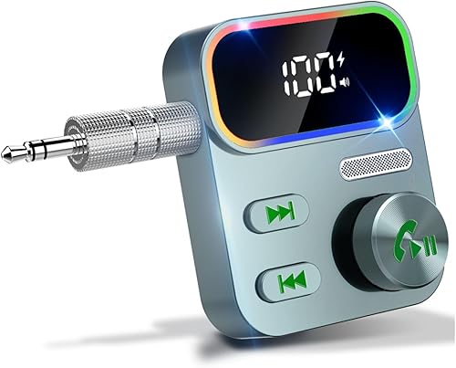 Bluetooth 5.3 Aux Receiver for Car, Upgraded Enhanced Mic & LED Display Bluetooth Car Adapter,Wireless Audio Receiver for CarHome StereoWired