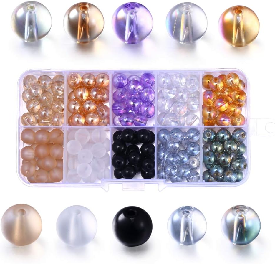 Unique Beads for Jewelry Making, Lucky Goddness 200pcs 8mm Round Glass Beads AB Colorful Crystal Beads, with 2 Kind of Frosted Beads- Perfect for Hand Crafts, DIY Bracelet, Necklaces, Dolls