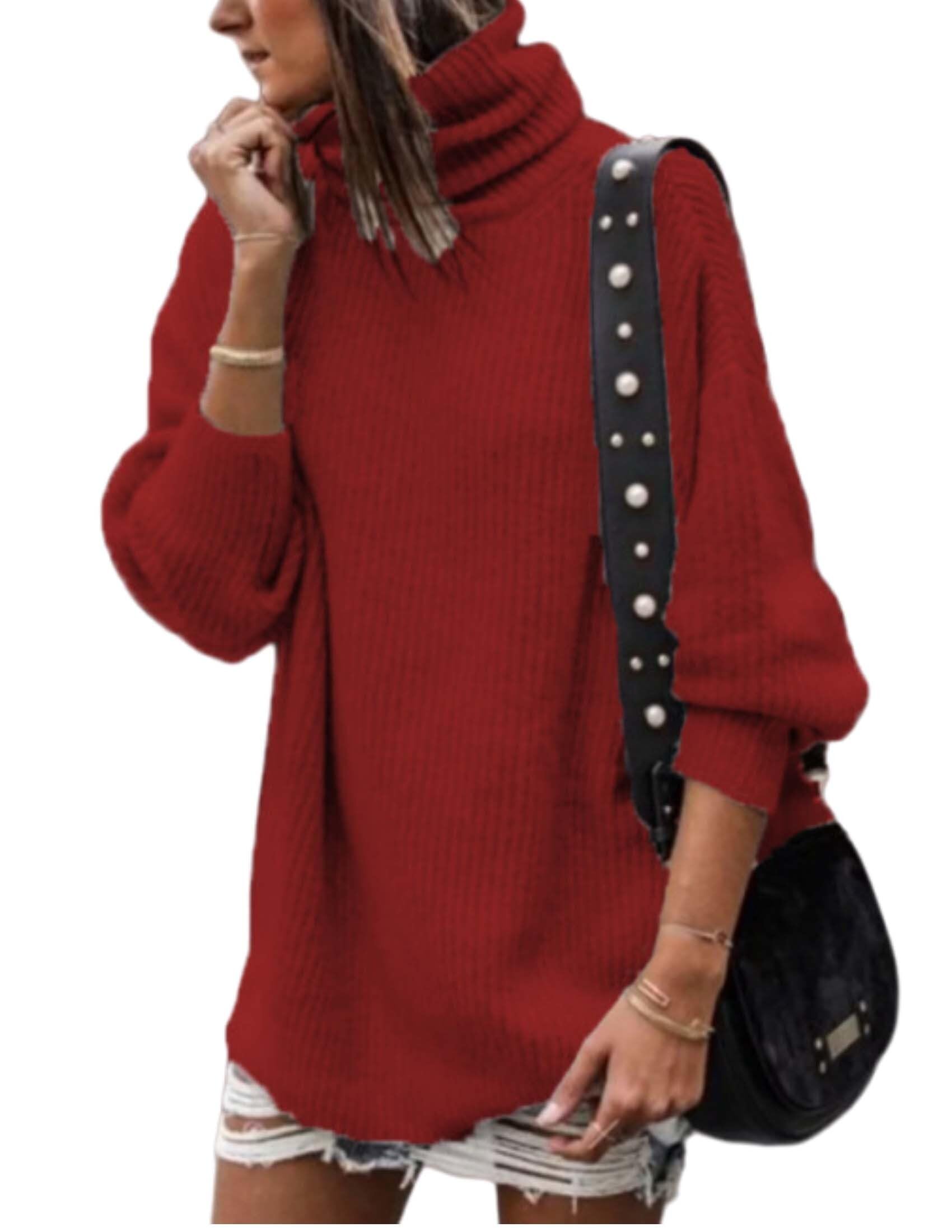 LIZALIG Womens Oversized Sweater Turtleneck Batwing Sleeve Chunky Knit Casual Fall Loose Pullover Jumper Top