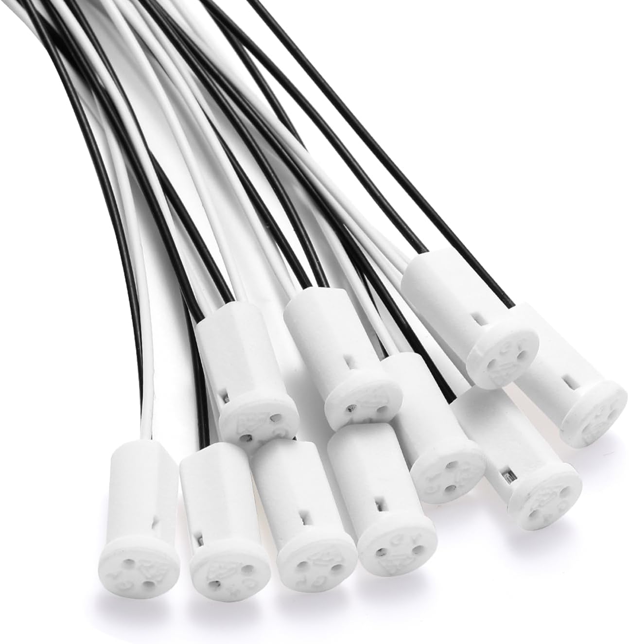 10-Pack G4 LED Bulb Socket Ceramic Body Lamp Holder for G4 MR11 Base Bi-Pin Connector Halogen Incandescent LED Bulbs Socket with Wire Leads (30cm 11.8inch)