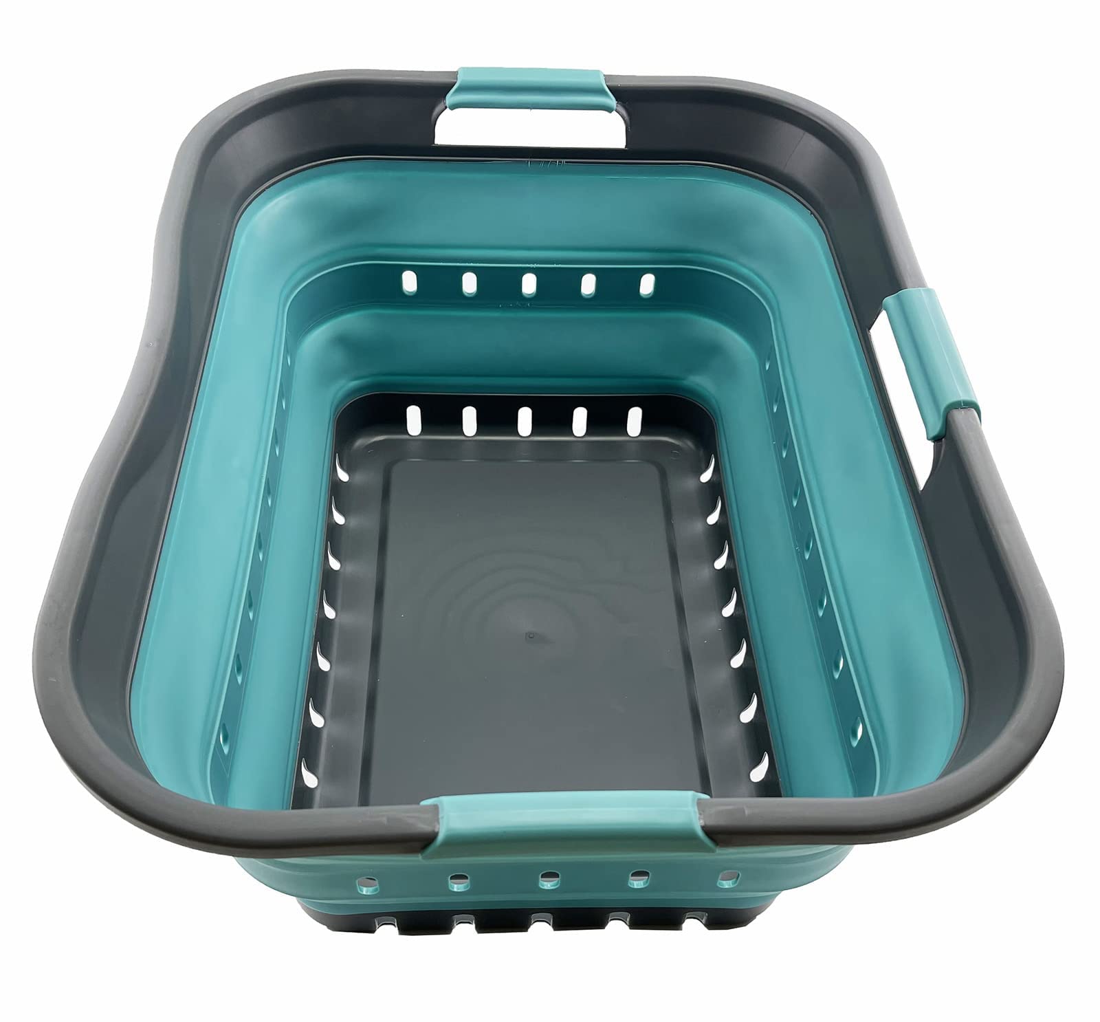 SAMMART 42L Collapsible Plastic Laundry Basket - Foldable Pop Up Storage Container/Organizer - Space Saving Hamper/Basket (Grey/Crystal Blue)