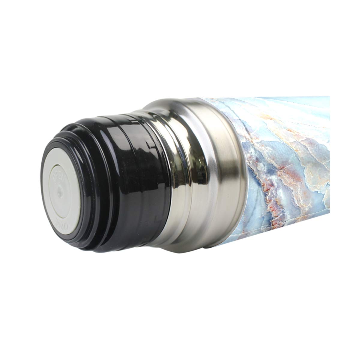 Taza de viaje aislada al vacío de acero inoxidable con doble pared a prueba de fugas, color mármol, textura personalizada impresa en piel auténtica, termo termo de 500 ml
