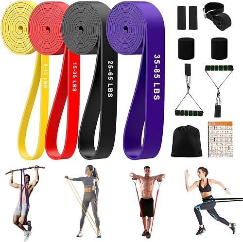 Gomas Elasticas Musculacion, 4 Niveles Diferentes de Bandas Elasticas Musculacion, Bandas de Resistencia para Entrenamiento de Fuerza, Yoga, Pilates, Deporte