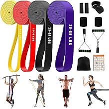 Fitness Elastics, 4 Pieces Elastic Fitness Bands with Handles, Door Hook, Exercise Guide and Bag, Elastic Traction Bands for Yoga, Workout, Pilates, Muscle Strengthening