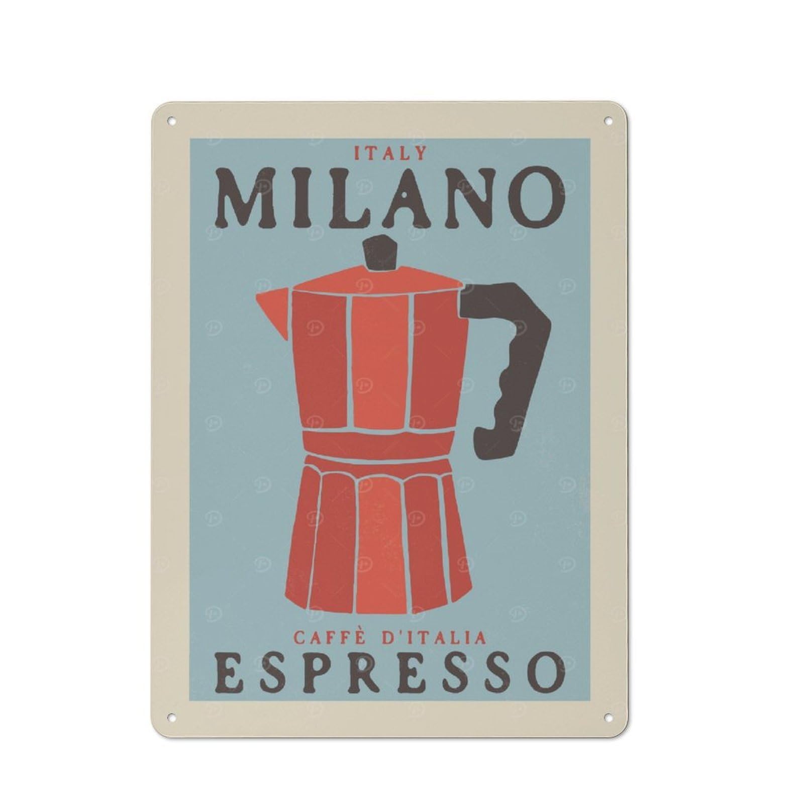 Junmoney Style-4 Metal Wall Plaque With Milano Espresso Cafe Design 40X30cm, Simple Retro Studio Wall Plaque For Hobby Room, Office, Lounge Or Living Room