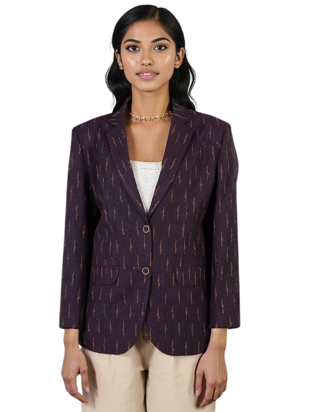 talethread Women's Ikat Cotton Tie and Dye Single Breast Two-Button Blazer-picture-21