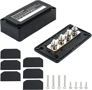48V 300A DC Bus Bars Heavy Duty,BusBar Box,Busbars,12v Distribution Block,4X M8 Terminal Studs Battery Junction Block,4 Studs Bus Bar Distribution Block,Ground Power Terminals for Car RV Boat (Black)