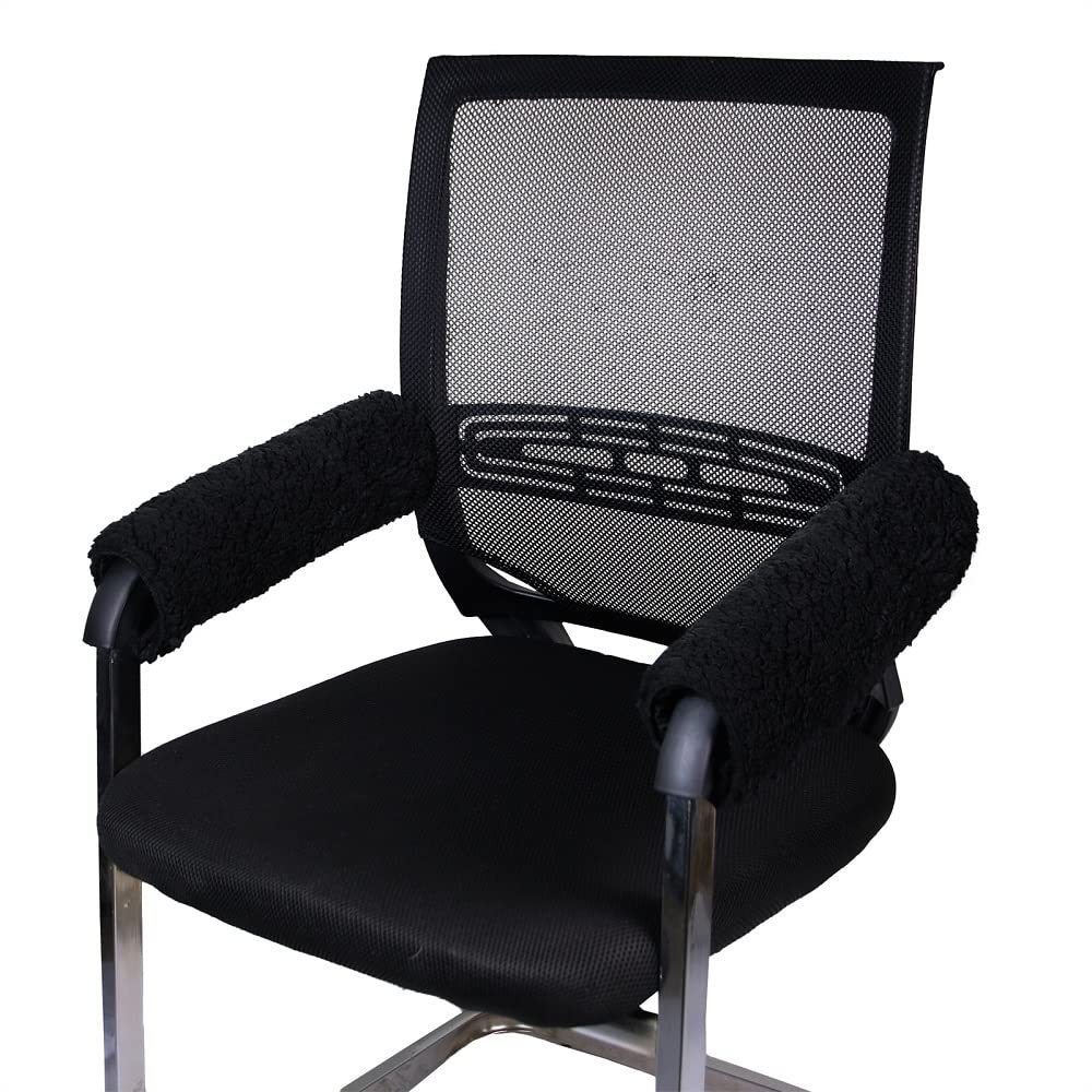 Namvo - Funda para reposabrazos de Silla de Ruedas (par) - Almohadilla de Piel de Oveja de Espuma viscoelástica para Silla de Oficina y Transporte - Accesorios de cojín de Apoyo Suave (Negro)