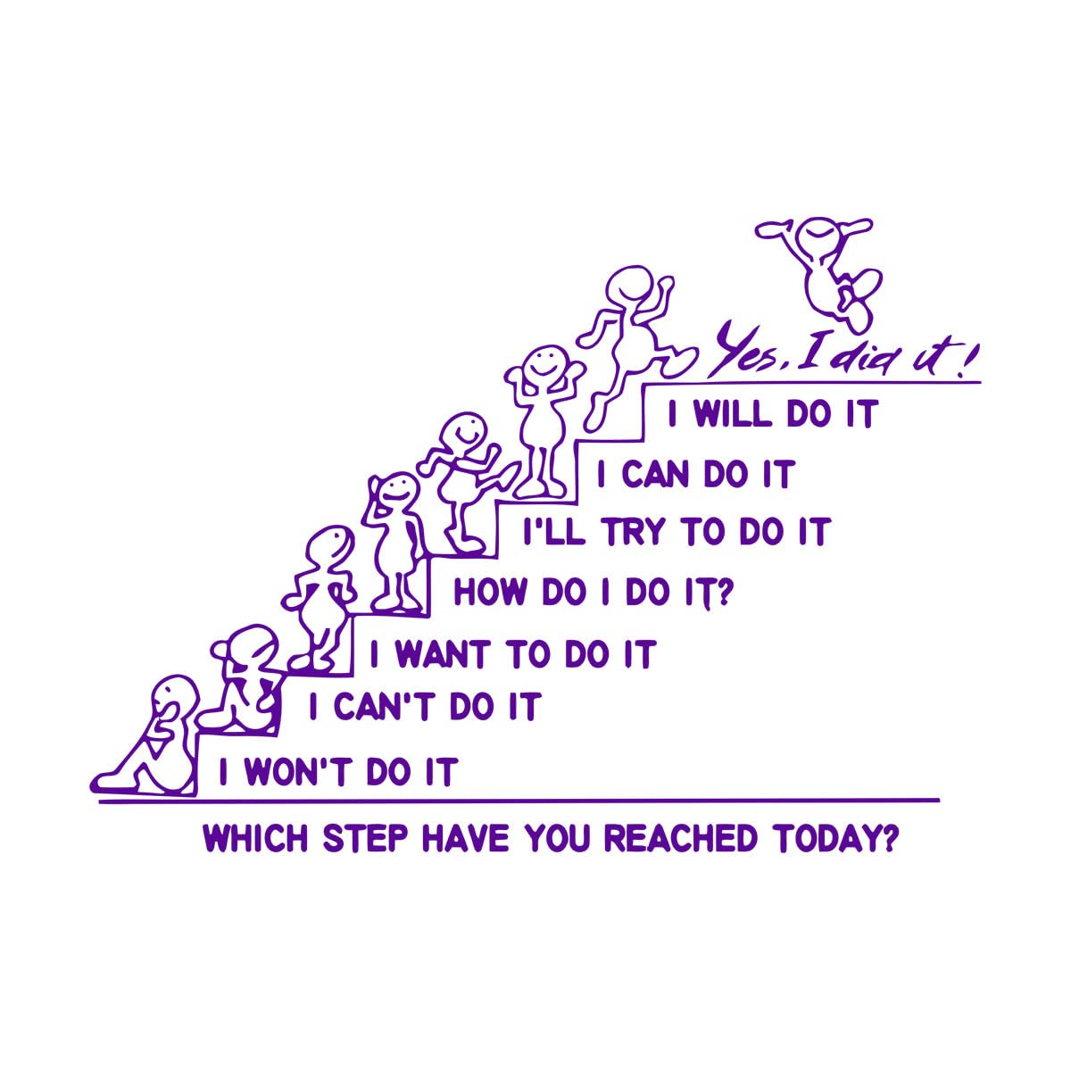 Motivation Wall Decals Quote Which Step Have You Reached Today Decal Office Sticker Bedroom Nursery Home Decor Art Murals Extra Large - 74x105cm