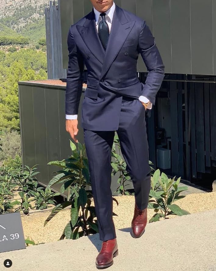 2 Piece Business Men's Slim Fit Suit Set Peak Lapel Double Breasted Formal Blazer Vest Pants Wedding Prom Suits3