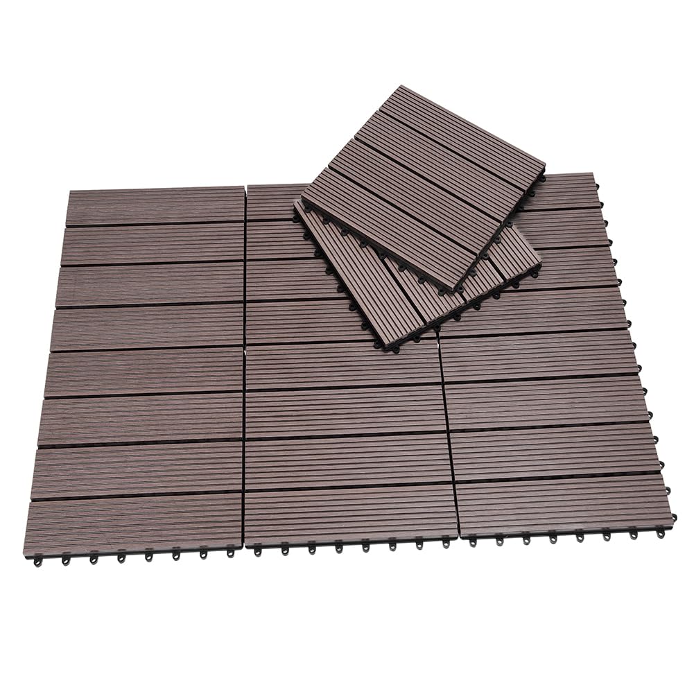 BAKAJI Set 11 Pezzi Piastrelle in WPC da Giardino con Sistema di Drenaggio Acqua, Pavimento Piastrella Resistente Agli Agenti Atmosferici Ideale per Esterno, Patio, Balcone, Terrazzo (Tortora)