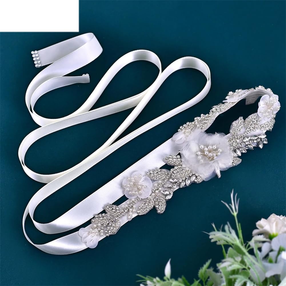 Cinturón de flores de boda con cuentas de organza y diamantes de imitación para mujer