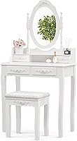 Vista 1 de Whalefall Juego de tocador de maquillaje para niñas con espejo y taburete, pequeña mesa blanca con silla y espejo (tocador blanco)