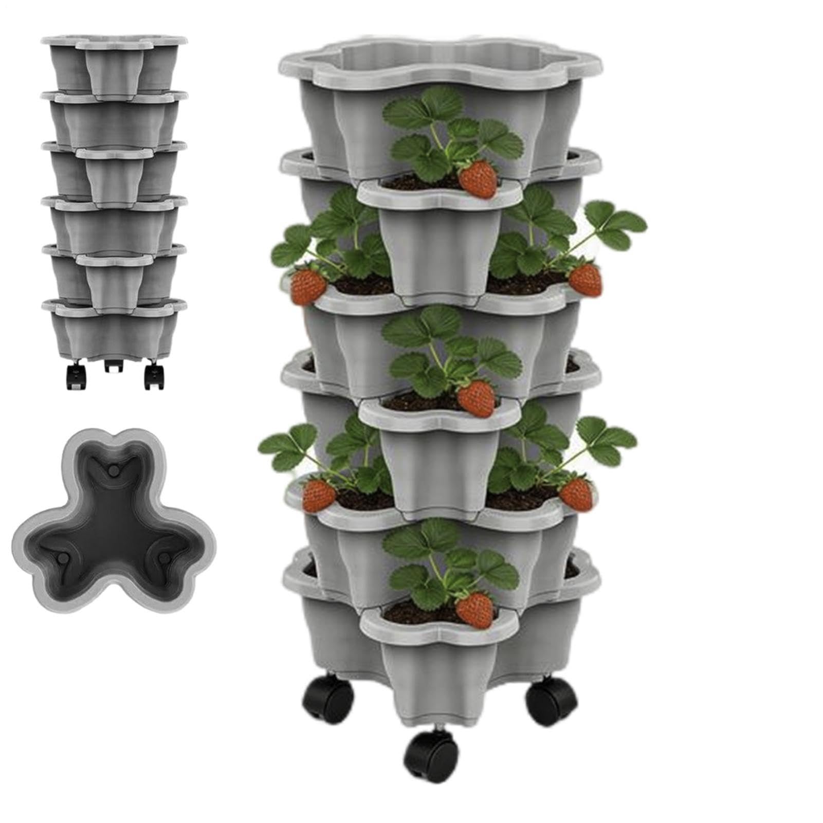 Generico 6 livelli vasi per fragole verticali da esterno, vaso per fragole Con Ruote, Fioriera Impilabile Per Fragoles Verticale, fioriera verticale, Torre da giardinaggio per fiori,ortaggi