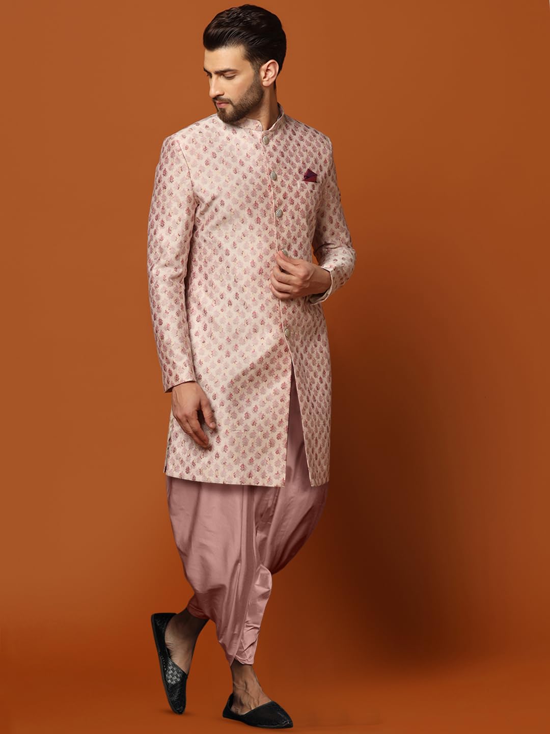 Kisah Men's Indo-Western Sherwani Dhoti Set, Multi Cotton, Printed Regular Fit Mandarin Collar Long Sleeves (Xl) Multicolour