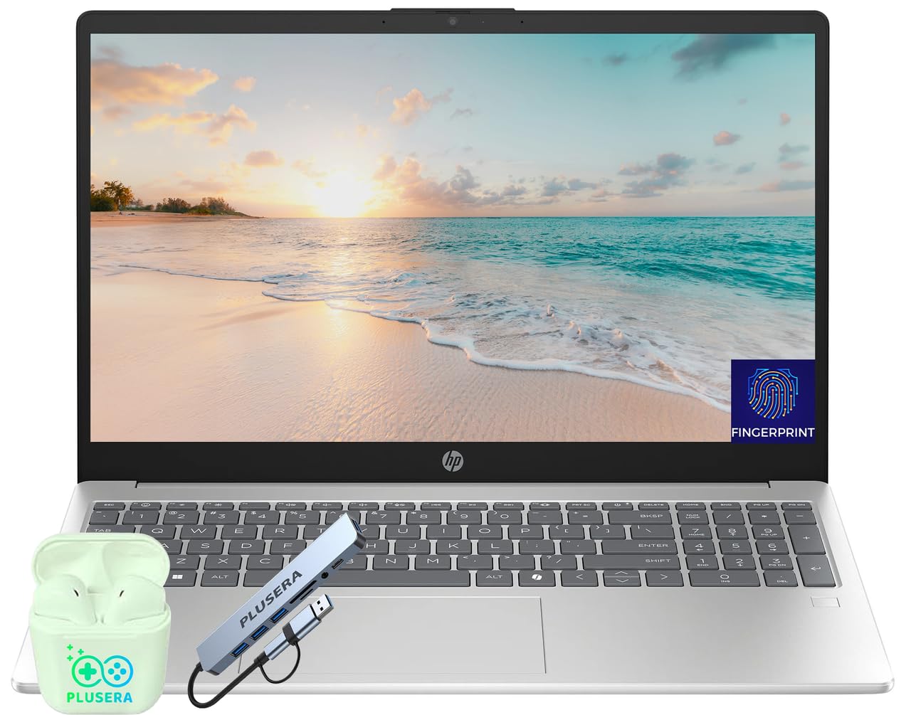 HP 15.6" FHD Business & Student Laptop Computer, 8GB RAM 512GB SSD, 8-Cores Intel Core i3 Processor, Windows 11, Fingerprint Reader, PLUSERA Earphones & 8-in-1 Hub Included, Natural Silver