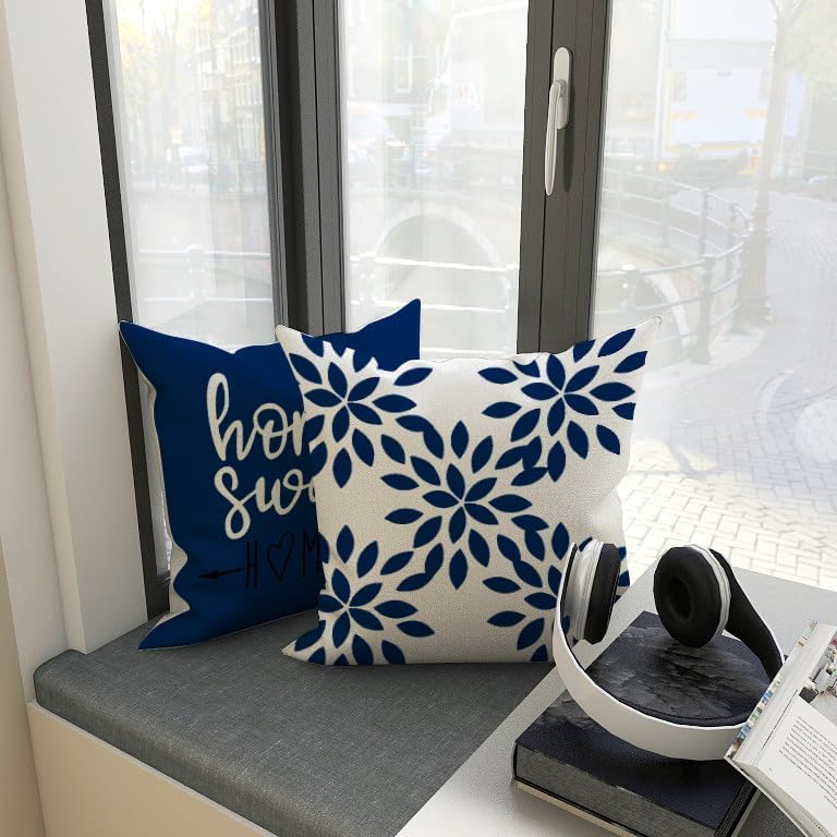 YCOLL Pillow Covers 18x18 Set of 4, Modern Sofa Throw Pillow Cover, Decorative Outdoor Linen Fabric Pillow Case for Chair Sofa Couch Bed Car, Dark Blue - Image 3