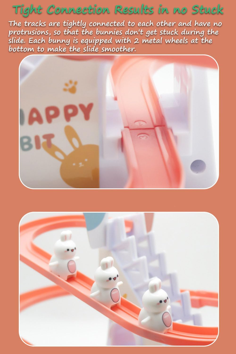 Miracland Electric Stair Climbing Toy, Rabbit Track Sliding Set Fun Escalator Design with Music and Lights (Pink)