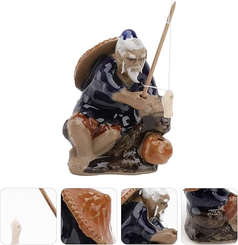Miniatura 2 de Cabilock Mini figuras de pescador de cerámica china Mudman sentado pesca jardín estatua adorno para pecera, micro paisaje, bonsái de hadas