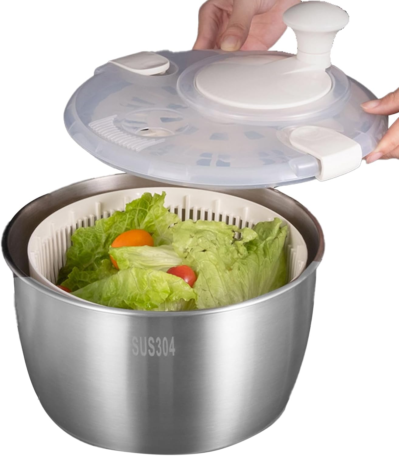 Vegetable Salad Dehydrator – Stainless Steel Rotary Basket, Manual Dryer, Household Drain Tool | Fruit and Vegetable Drying Machine for Kitchen Use, Salad Prep, Food Cleaning Tasks