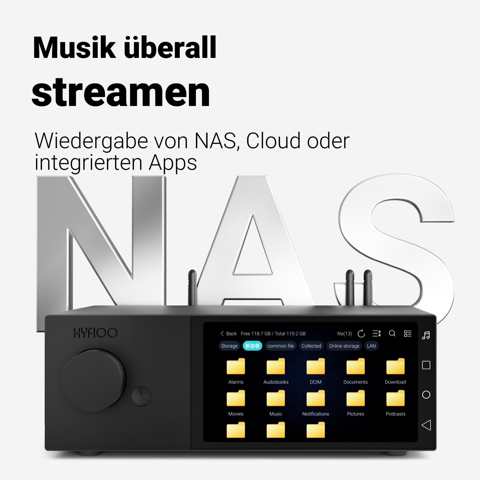 DM100 HiFi Musik-Streamer & Digital Audio Player, 5,5" Touchscreen, WiFi 6 | 8+64GB, 31-Band EQ & Raumkorrektur, DLNA, AirPlay, NAS, Bluetooth 5.4,kompatibel mit iOS, 14 Android & Windows