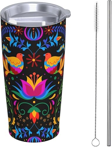 Vaso aislado de 20 onzas con tapa y pajilla, adorno bohemio mexicano para mamá y papá, café helado, acero inoxidable, con aislamiento al vacío, taza