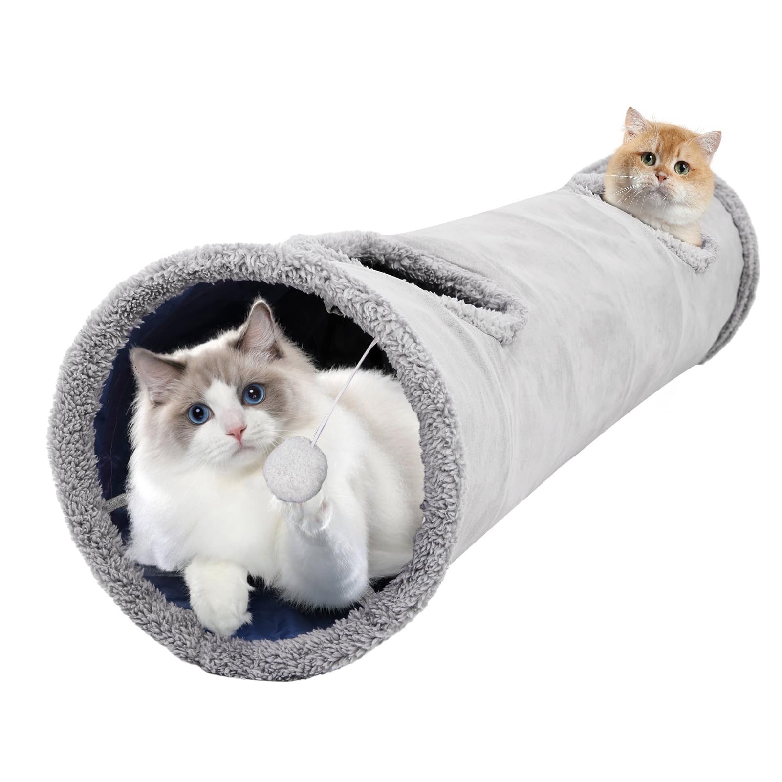Trintion Collapsible Cat Tunnel Toy with Square & Round Holes, Gray - Fun Indoor Play Tunnel for Cats, Kittens, and Small Pets (Straight)
