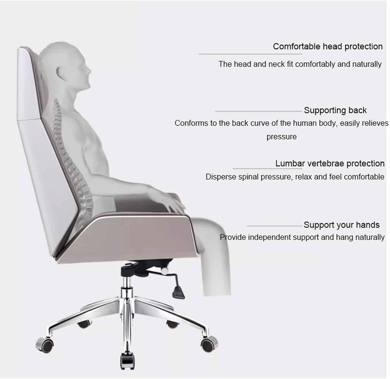 Silla de oficina ejecutiva de respaldo medio, altura ajustable, función de inclinación, piel sintética, silla de escritorio giratoria para uso en computadora, sin ruedas para un asiento cómodo