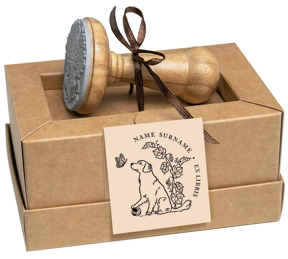 Tampon Chien et Papillon – Ex libris Personnalisé – Illustration Artistique