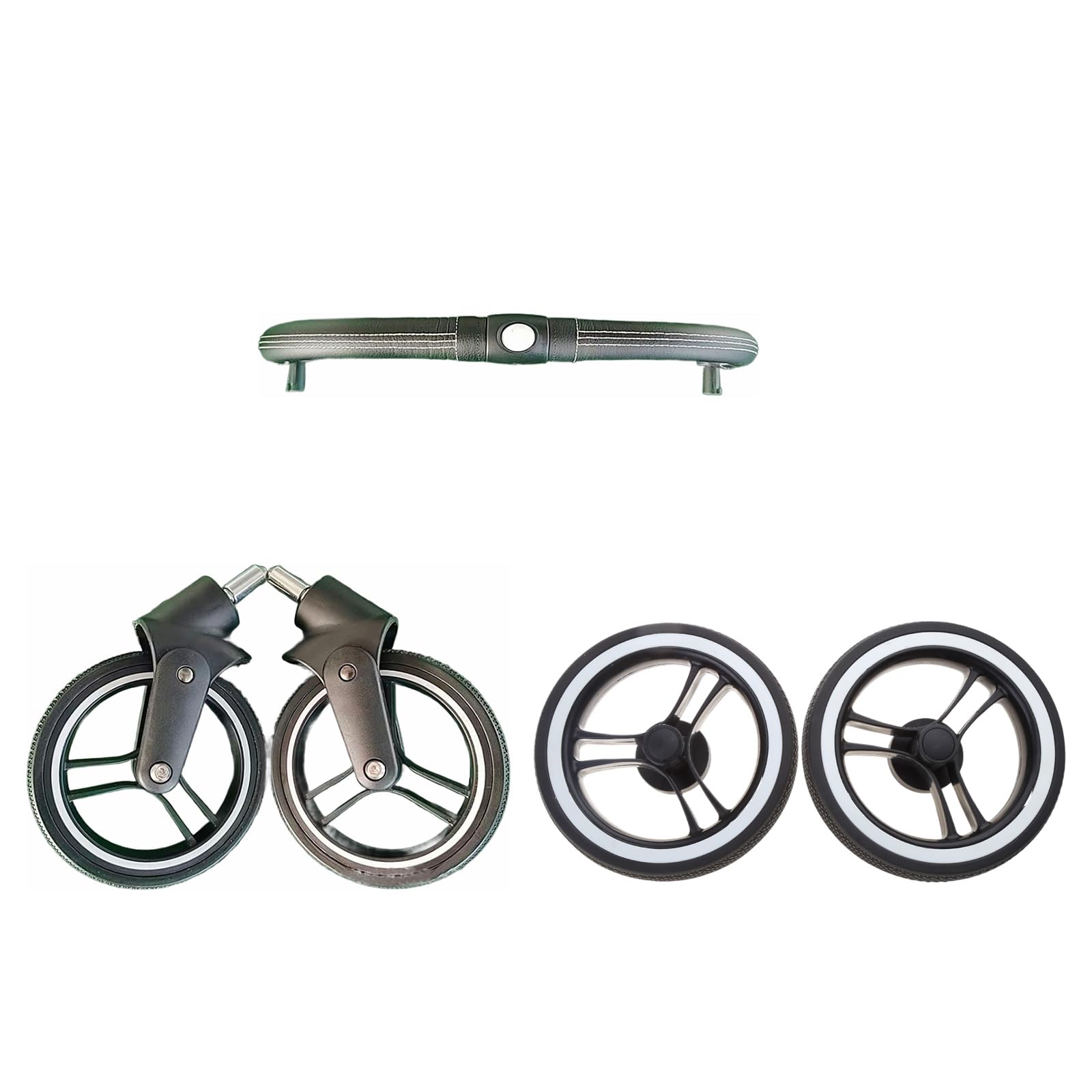 Ensemble de roues de landau en caoutchouc et métal pour poussette de bébé, accoudoir avant de rechange pour plus cher