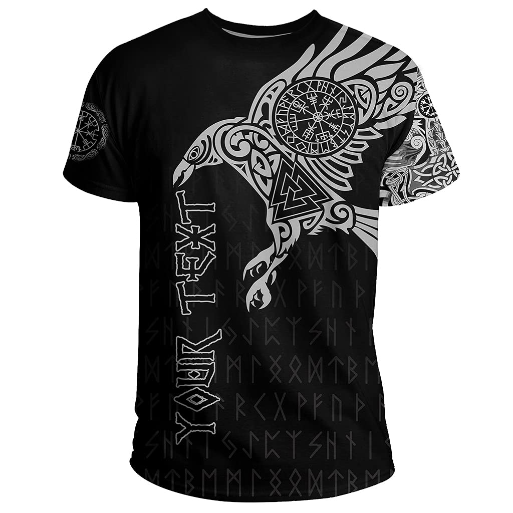 T-shirt Viking homme col rond imprimé corbeau et runes nordiques en XL