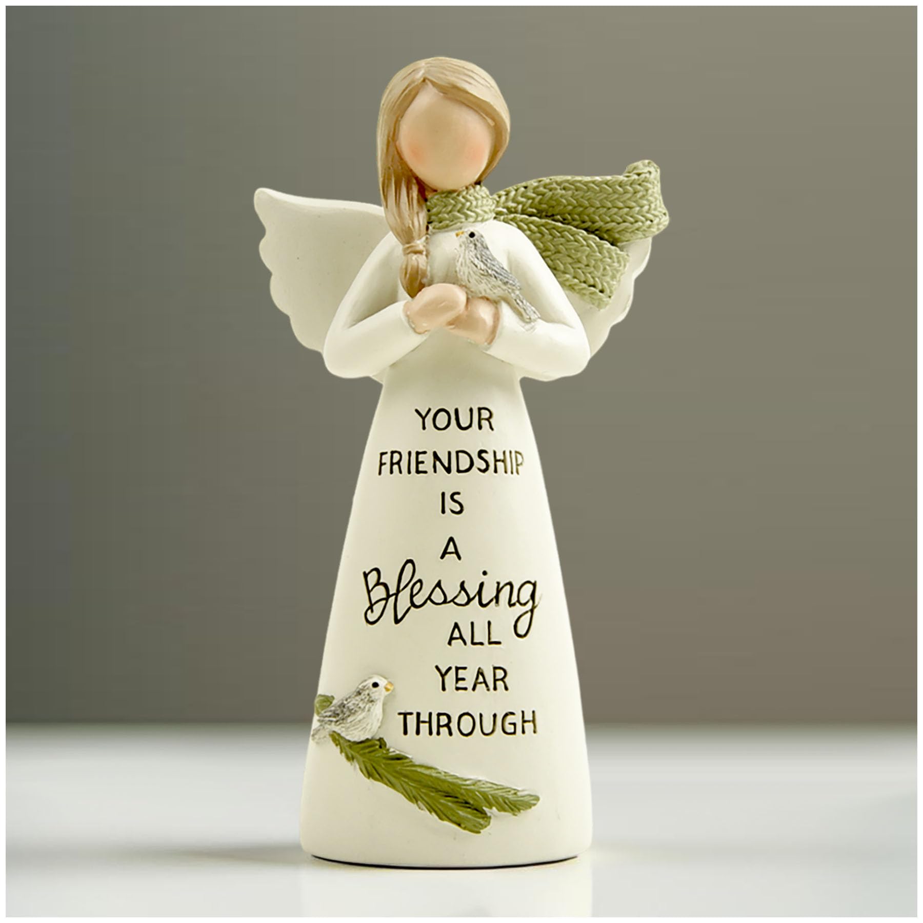 Angel and Bird Statue – Resin Guardian Angel Figurine with Heartfelt “Your Friendship is a Blessing” Quote, Unique Friendship Gifts for Women & Bird Lovers, Decorative Angels Ornament