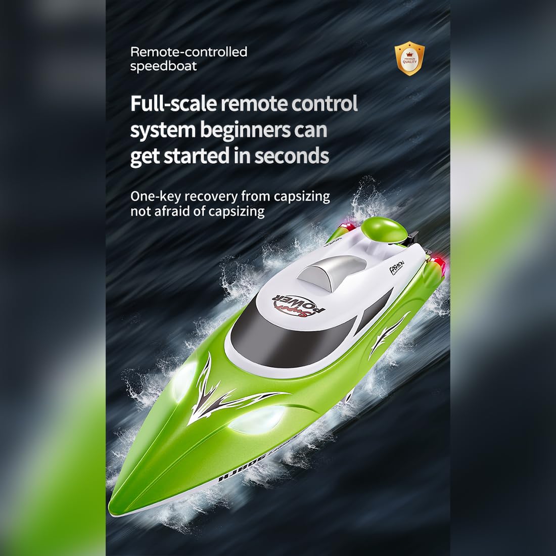 NULA Barca da corsa radiocomandata da 35 km/h, per piscina, lago, fiume e laghetto, barca telecomandata da 2,4 GHz con illuminazione a LED, ripristino del Kenter premendo un pulsante, avviso di
