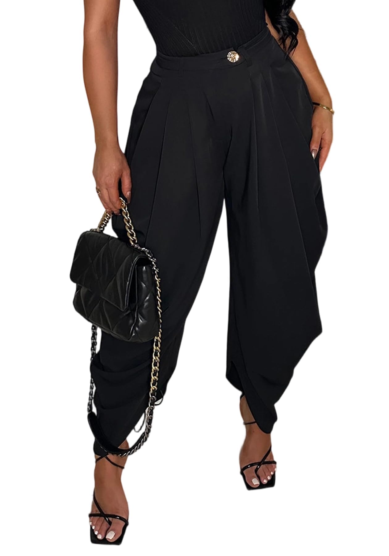 LETSVDO Womens Dress Slacks High Waist Baggy Barrel Pleated Business Work Pants Casual Wide Leg Palazzo Pants Trousers
