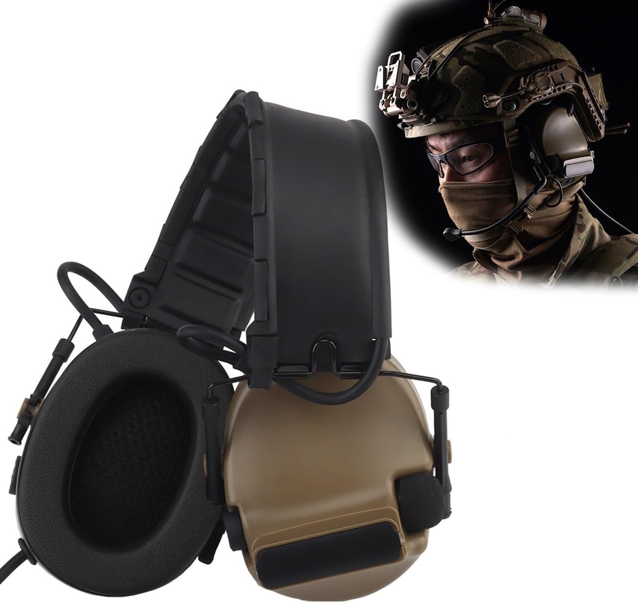Tactical Head Mounted Communication Headset with Foldable Design High Elastic Silicone Earmuffs for Airsoft Paintball