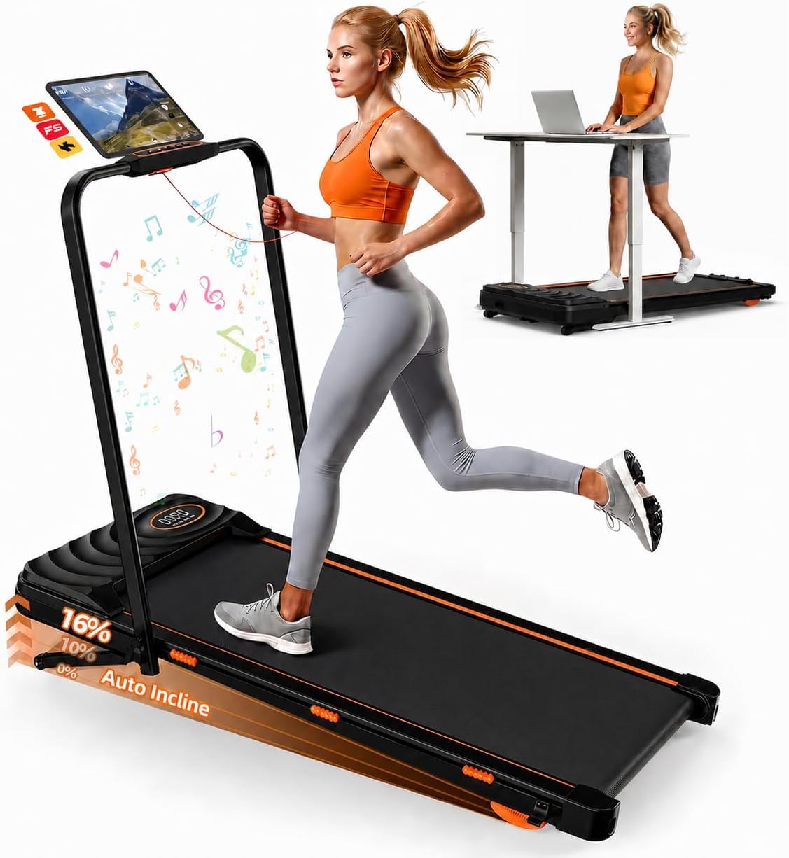 JAGJOG 2-in-1 Laufband mit 16% Auto-Steigung & Bluetooth-Speaker,Standard | Klappbar & Kompakt | 2,5-PS-Motor | bis 136 kg | APP & Fernbedienung | für Walking, Jogging & leichtes Laufen