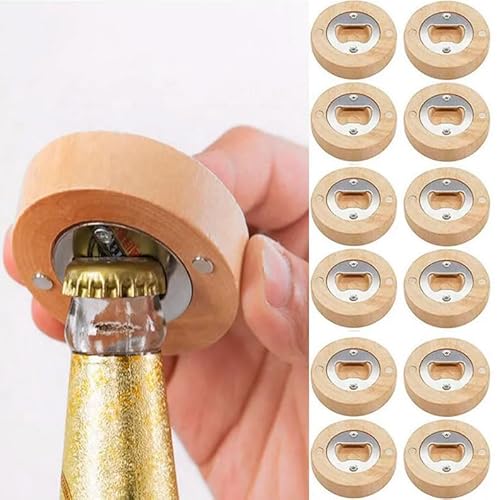 DISOK - Lote 10 a 50 Abrebotellas Imantado Bambú Natural. Detalles bodas ecológicos hombre, Abrebotellas de madera redondos, utensilios bares. (30)