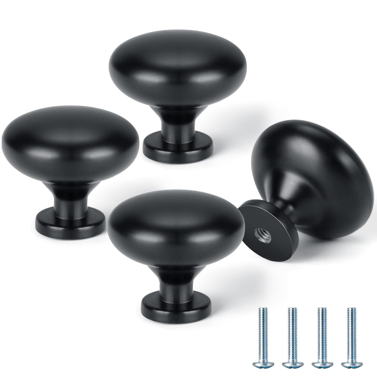 VINATO Pomelli per Mobili, 4 Pezzi Pomelli in Legno Nero per Cassetti - Set con Viti per Cucina, Armadietti, Cassettiere (Nero)