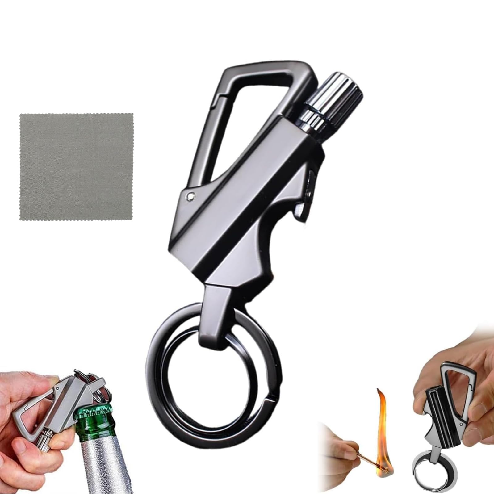 Permanent Match Infinity Lighter with Multitool Keychain, 3 in 1 Keychain Lighter, Waterproof Matches for Outdoor Survival, Men Gifts (Black)